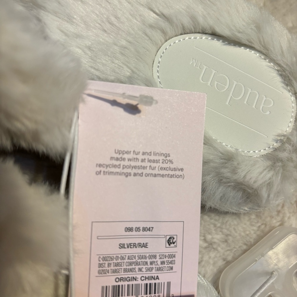 NEW Auden Slippers XL (11/12) Silver Sequins with Faux Fur Lining Cozy NWT - Picture 13 of 13
